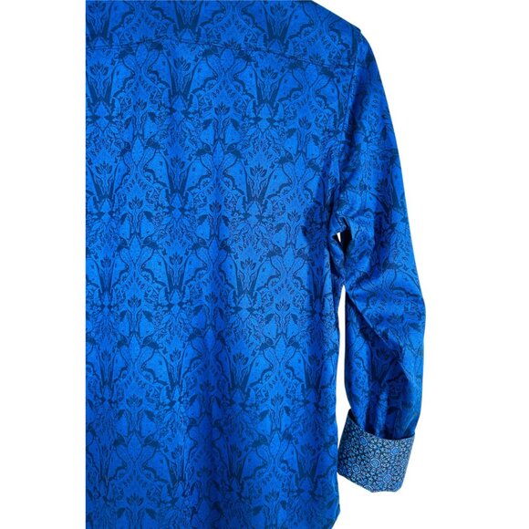 Robert Graham Highland Stretch Mens Jacquard Bright Blue Long-Sleeve Button-Up S - Picture 9 of 13